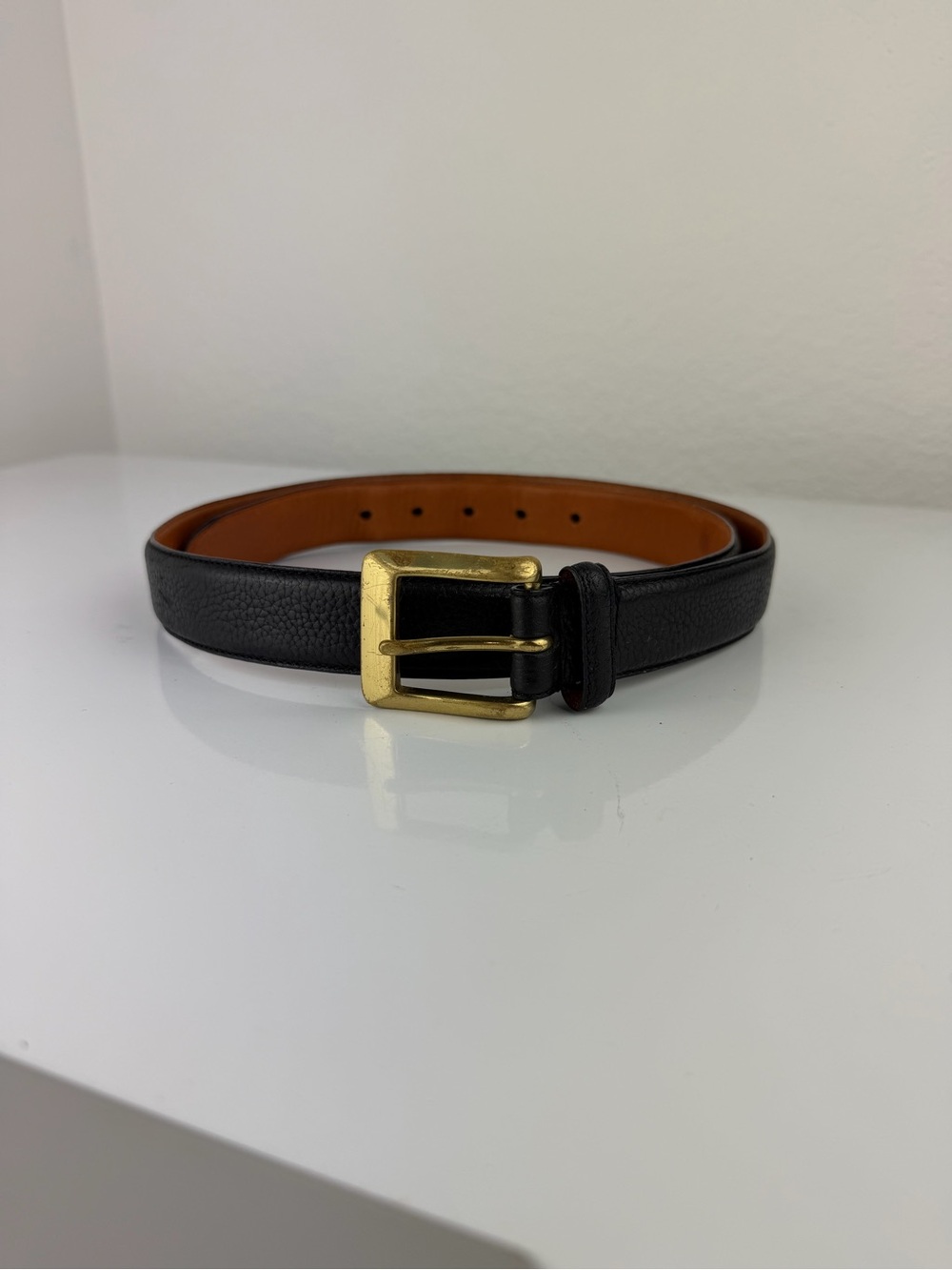 Polo Ralph Lauren Leather Black and Brass Gold Belt 36